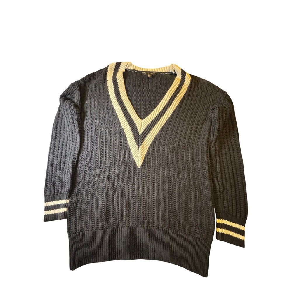 Willi Smith Navy Blue V-Neck Varsity Knit Sweater Striped XS